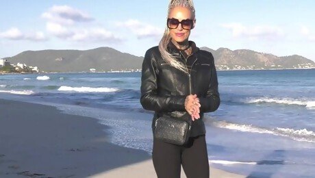 German blonde tattoo milf vacationer pick up on the beach