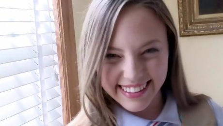 Teen Aubrey Star Removes Her Schoolgirl Uniform to Show Off