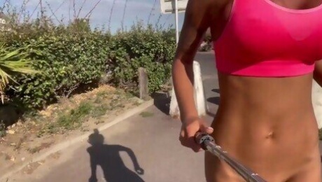 Morning Run Of Monika Fox Without Panties Through The Streets Of The City